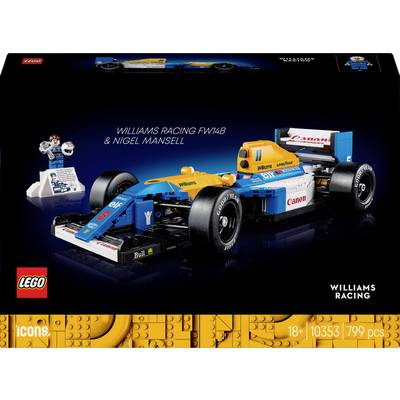 LEGO-Modell des Williams Racing FW14B-Rennwagens. Enthält Figur und Datenblatt zu Nigel Mansell. Verpackung mit 799 Teilen angegeben.