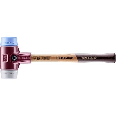 Hammer mit Holzgriff, zwei austauschbare Köpfe in Rot und Blau, Aufschrift 'SIMPLEX 50'.