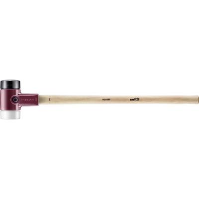 Ein Hammer mit rotem Kopf, Holzstiel und zwei unterschiedlichen Schlagflächen: eine schwarze und eine weiße.