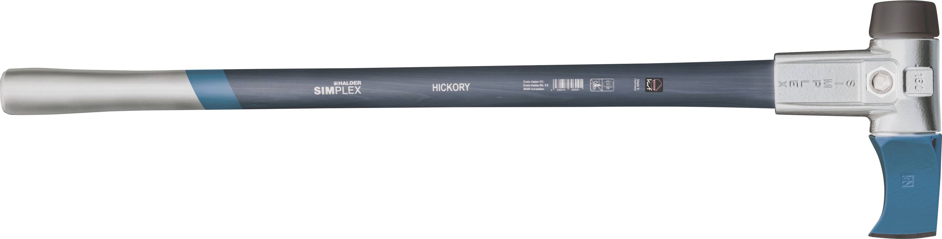 Ein blauer Fäustelhammer mit silbernem Kopf und langem, verstärktem Griff. Markenname und Modellnummer sind auf dem Griff aufgedruckt.