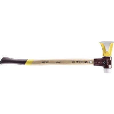 Ein Hammer mit Holzgriff und Kunststoffkopf. Der Griff trägt die Aufschrift 'Simplex Hickory'. Der Kopf hat gelbe Kunststoffseitenteile.