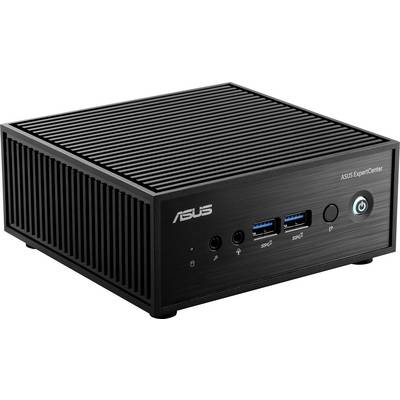 Kleiner schwarzer Computer mit geripptem Gehäuse, Markenlogo, mehreren USB-Anschlüssen und einem Netzschalter auf der Vorderseite.