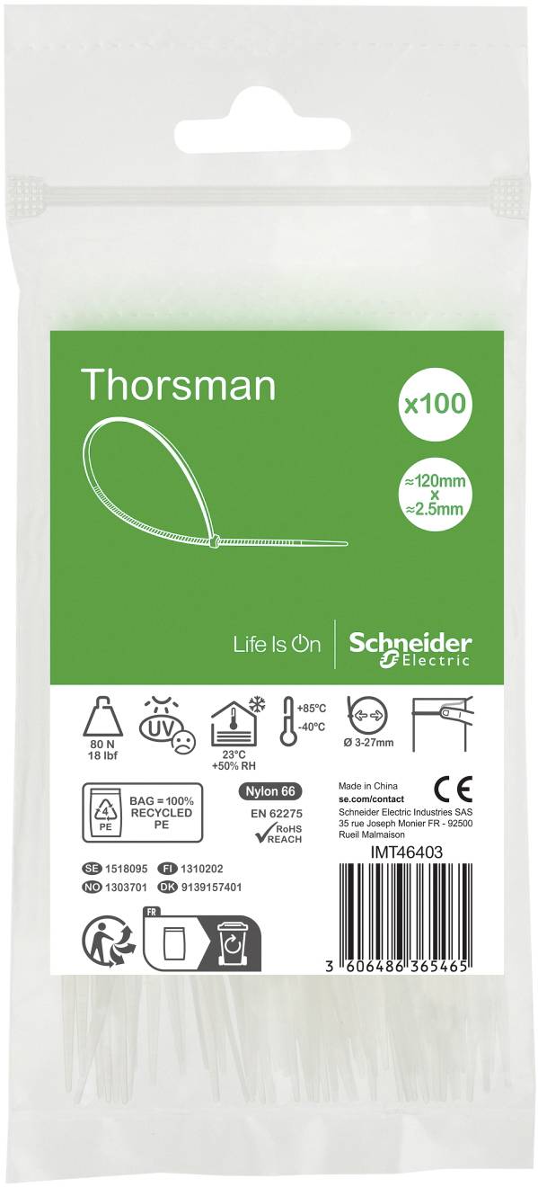 Schneider Electric IMT46403 Kabelbinder 120 mm 2.5 mm Klar mit Rastverschluss 100 St.-0