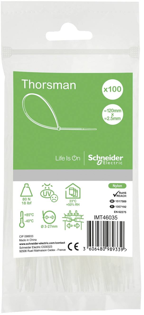 Schneider Electric IMT46403 Kabelbinder 120 mm 2.5 mm Klar mit Rastverschluss 100 St.-2