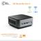 Ein kompakter, schwarzer Computer mit Anschlüssen an der Vorderseite. Oben steht 'CSL Narrow Box Core i3'. Unten WLAN- und Bluetooth-Fähigkeiten.