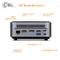 'CSL Narrow Box Core i3' Rückansicht mit Anschlüssen: RJ45 Gigabit-LAN, HDMI 2.0, USB 3.2 Gen 1 Typ-A, DC-In USB-C, Displayport 1.2, Kensington Lock.
