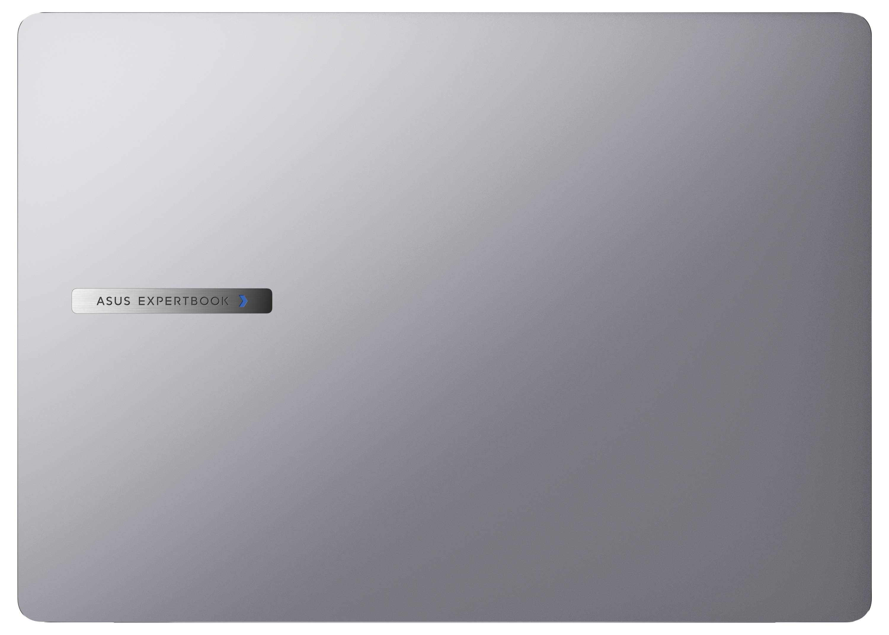 Ein silberner Laptopdeckel mit dem Aufdruck 'ASUS EXPERTBOOK'.