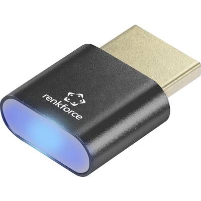 'Renkforce USB-C Adapter mit schwarzem Gehäuse und leuchtend blauem Ende.'