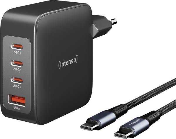 Intenso W140A3C + C520C black USB Ladegerät 140 W 3x USB-C®, 1x USB-A QC 4+, USB PD 3.1, PPS Schwarz Innenbereich GaN, USB Power Delivery (USB-PD)
