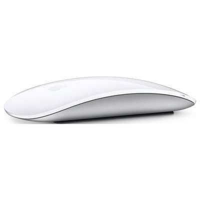 Eine weiße, kabellose Computermaus mit abgerundeten Kanten und minimalistischem Design auf weißem Hintergrund.