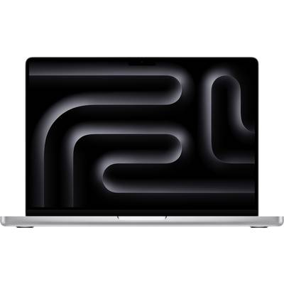 Ein geöffneter Laptop mit schwarzem Bildschirm zeigt ein abstraktes, dunkelgraues, geschwungenes Linienmuster.