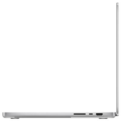 Ein seitliches Bild eines aufgeklappten Laptops in Silber. Die Tastatur und der Bildschirm sind sichtbar.