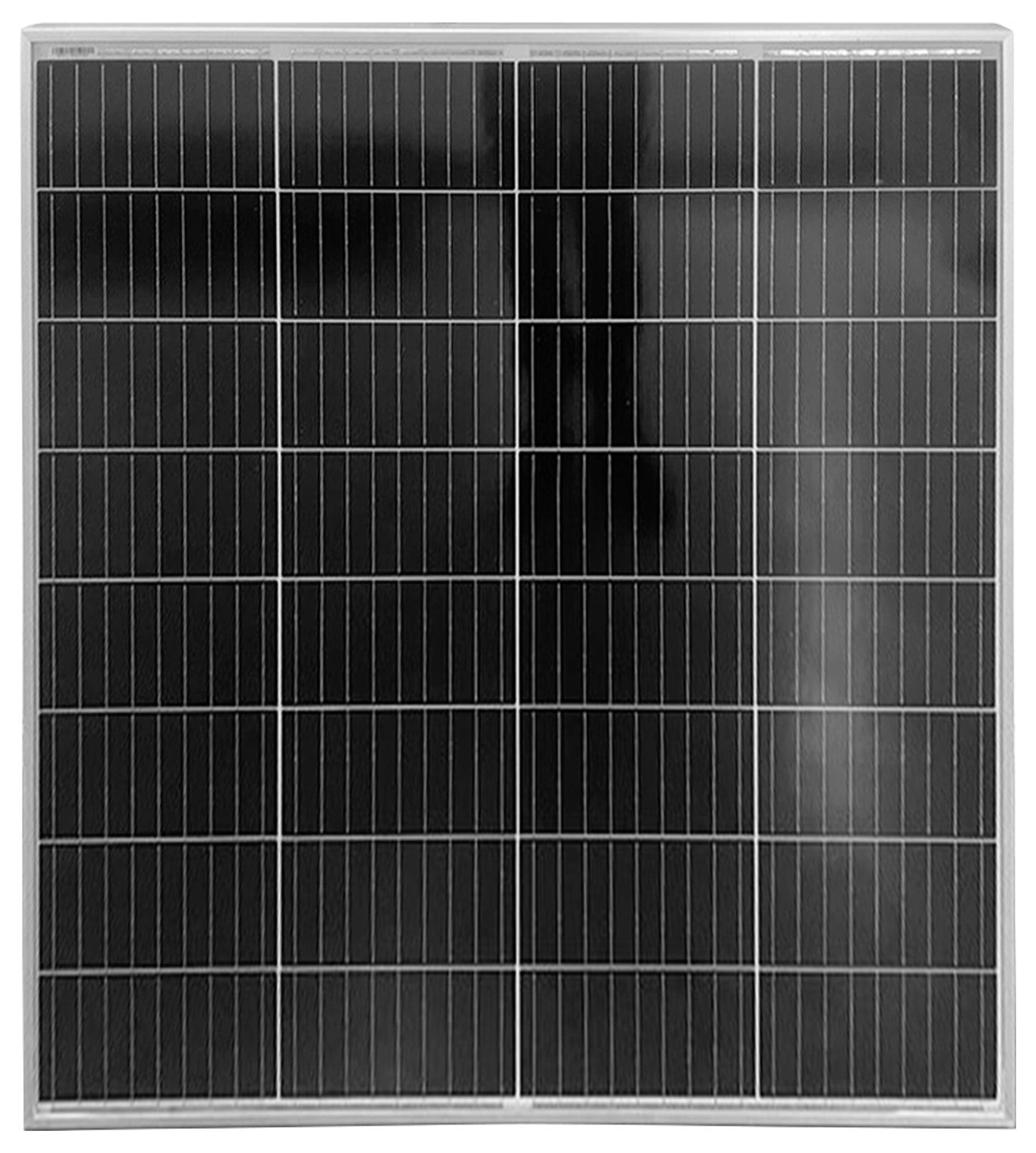Ein Solarmodul mit dunklen Solarpanelzellen, die in einem rechteckigen Gitter angeordnet sind. Es wird zur Erzeugung von Solarenergie verwendet.