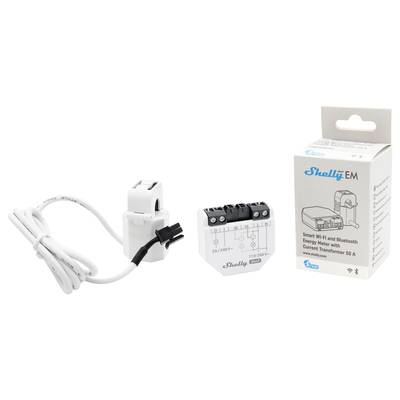 Smart Wi-Fi und Bluetooth Energiezähler-System mit Stromwandler, abgebildet mit Verpackung und Zubehör.