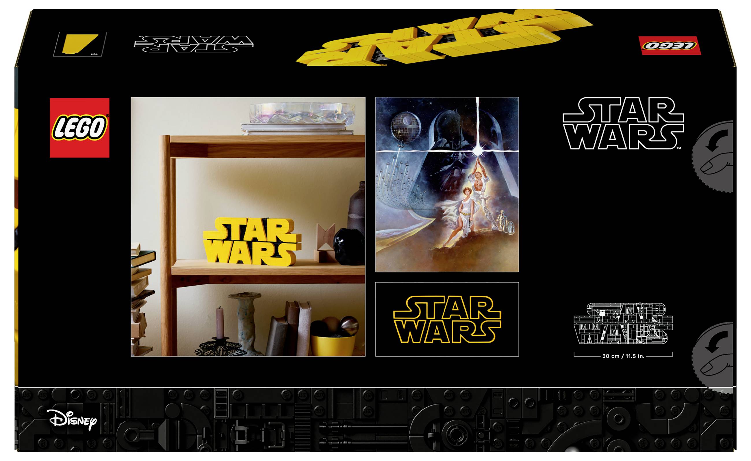 'Lego Star Wars'-Set mit Teilen, um die ikonischen Filmmotive aufzubauen. Verpackung zeigt Aufbau-Inspirationen und Star Wars-Logo.