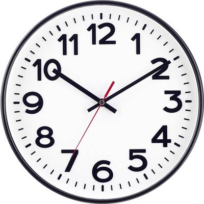 Eine runde Wanduhr, die die Zeit als 10:09 Uhr und 15 Sekunden anzeigt.