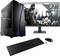 Computer-Setup mit Monitor, Tastatur und Maus. Der Monitor zeigt ein Videospiel-Charakterbild. System für Gaming und Arbeitsplatzanwendungen geeignet.