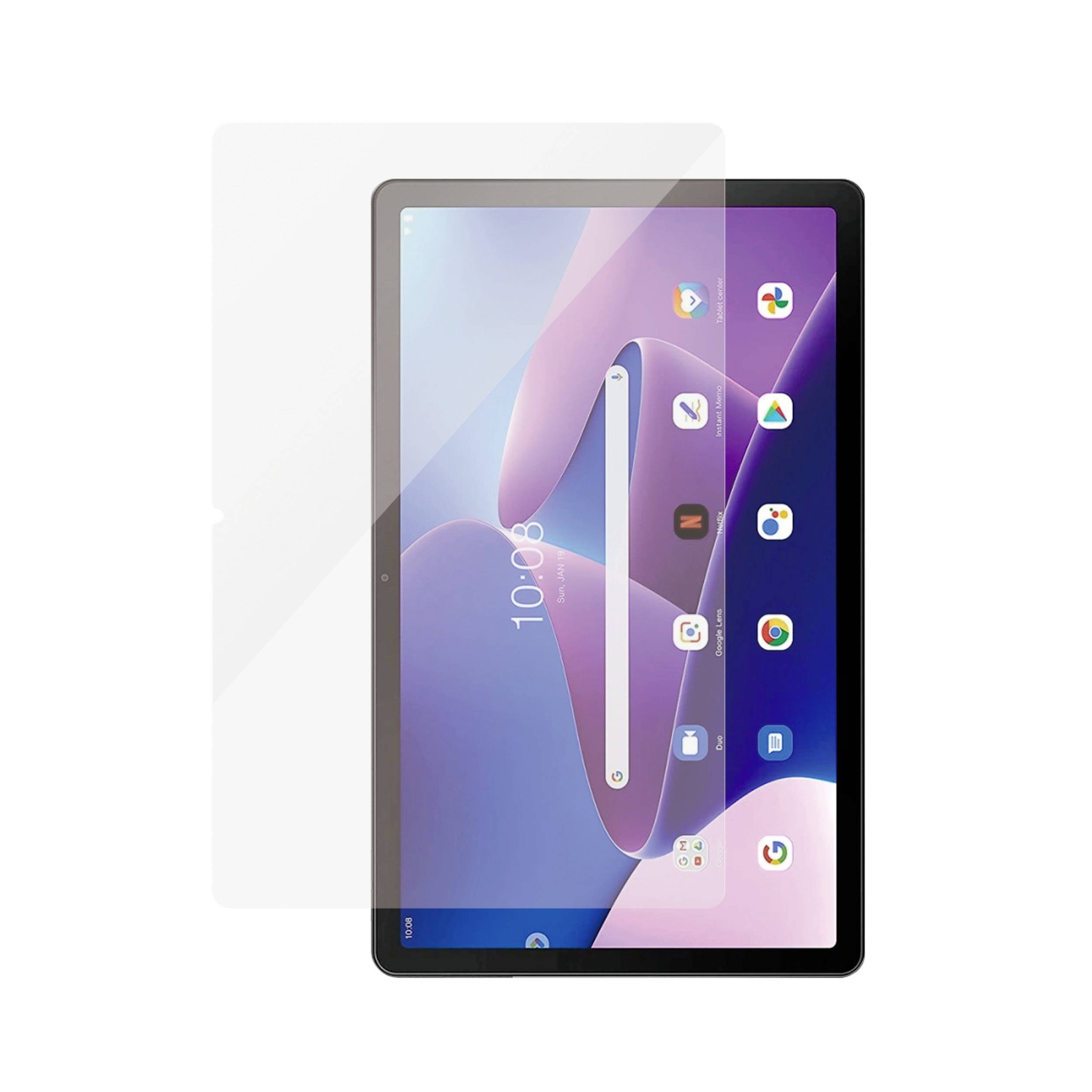 Ein Tablet mit Apps auf dem Bildschirm, darunter ein Kalender und Messenger. Rechteckige Form mit abgerundeten Ecken.