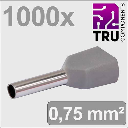 TRU COMPONENTS TC-13377228 Zwillings-Aderendhülse 0.75 mm² Teilisoliert Grau 1000 St.