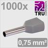 TRU COMPONENTS TC-13377228 Zwillings-Aderendhülse 0.75 mm² Teilisoliert Grau 1000 St.