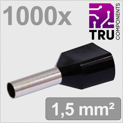 TRU COMPONENTS TC-13377236 Zwillings-Aderendhülse 1.5 mm² Teilisoliert Schwarz 1000 St.
