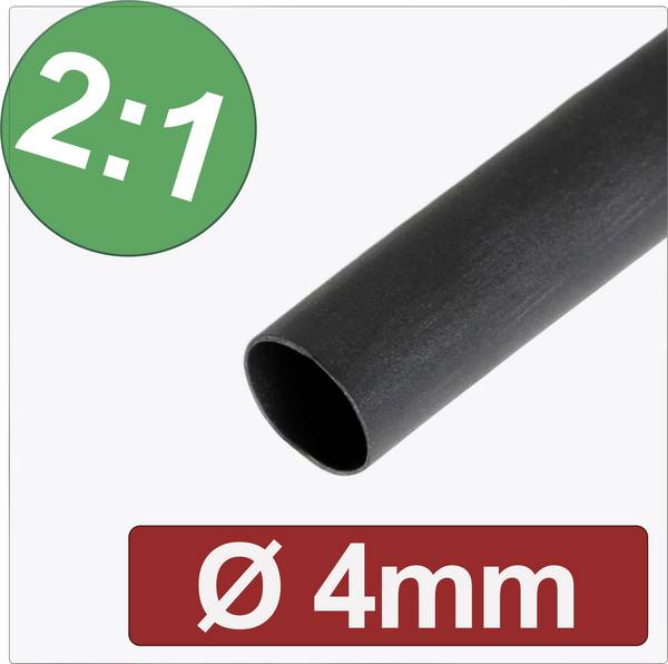 Quadrios 24CA263 Schrumpfschlauch ohne Kleber Schwarz 4 mm 2 mm Schrumpfrate:2:1 Meterware