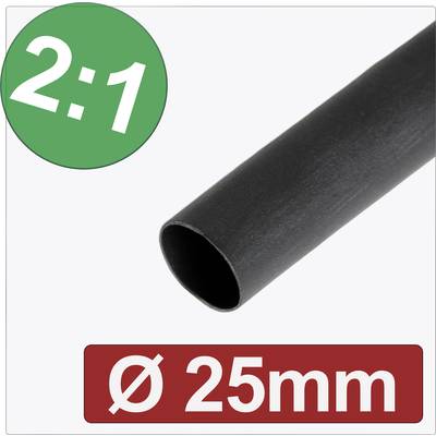 Schwarzer Schrumpfschlauch mit einem Verhältnis von 2:1 und einem Durchmesser von 25 mm.