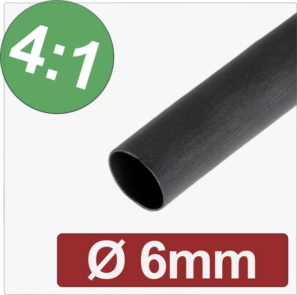 Quadrios 24CA297 Schrumpfschlauch mit Kleber Schwarz 6 mm 1.50 mm Schrumpfrate:4:1 Meterware