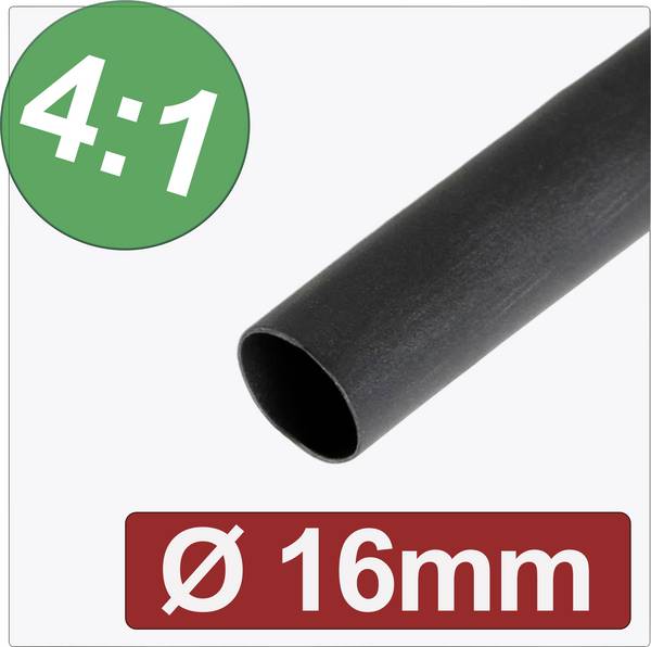 Quadrios 24CA300 Schrumpfschlauch mit Kleber Schwarz 16 mm 4 mm Schrumpfrate:4:1 Meterware