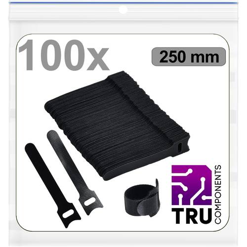 TRU COMPONENTS T24CA097 Klettkabelbinder zum Bündeln Haft- und Flauschteil (L x B) 250 mm x 12 mm Schwarz 100 St.
