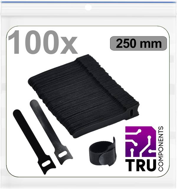 TRU COMPONENTS T24CA097  Klettkabelbinder zum Bündeln Haft- und Flauschteil (L x B) 250 mm x 12 mm Schwarz 100 St.