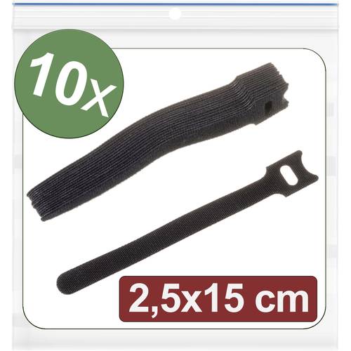 Quadrios 24CA314 Klettkabelbinder zum Bündeln Haft- und Flauschteil (L x B) 150 mm x 25 mm Schwarz 10 St.