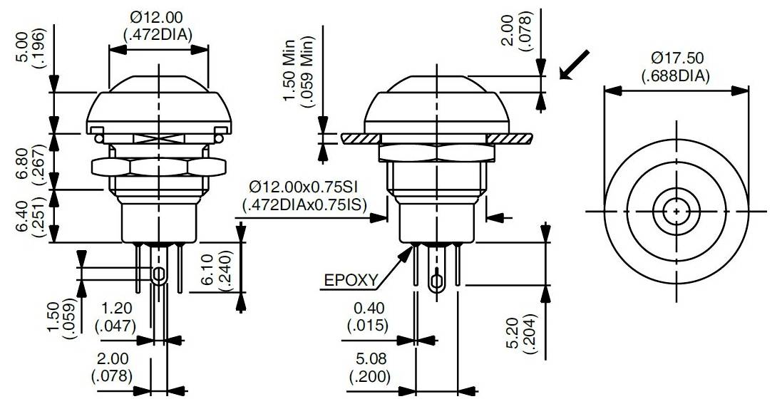 APEM IPR3SAD2L0S IP Series Drucktaster 28 V/DC 5 A 1 x Ein/(Aus) tastend Rot (Ø x H) 12 mm x 20 mm IP69K 1 St.-1