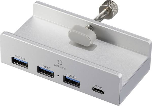 Renkforce RF-6690354 USB-Hub 3+1 Port USB-A, USB-C® USB 3.1 Gen1 5 GBit/s mit Aluminiumgehäuse Silber RF-ACHB-350