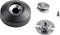 Ein Set von Metall- und Kunststoffbefestigungselementen, bestehend aus drei Teilen: einer schwarzen Hauptkomponente und zwei silbernen Scheiben.
