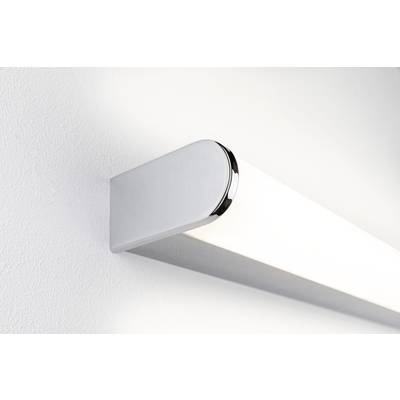Ein modernes, längliches LED-Licht an einer weißen Wand montiert, strahlt helles, gleichmäßiges Licht aus. Geeignet für minimalistische Innenräume.
