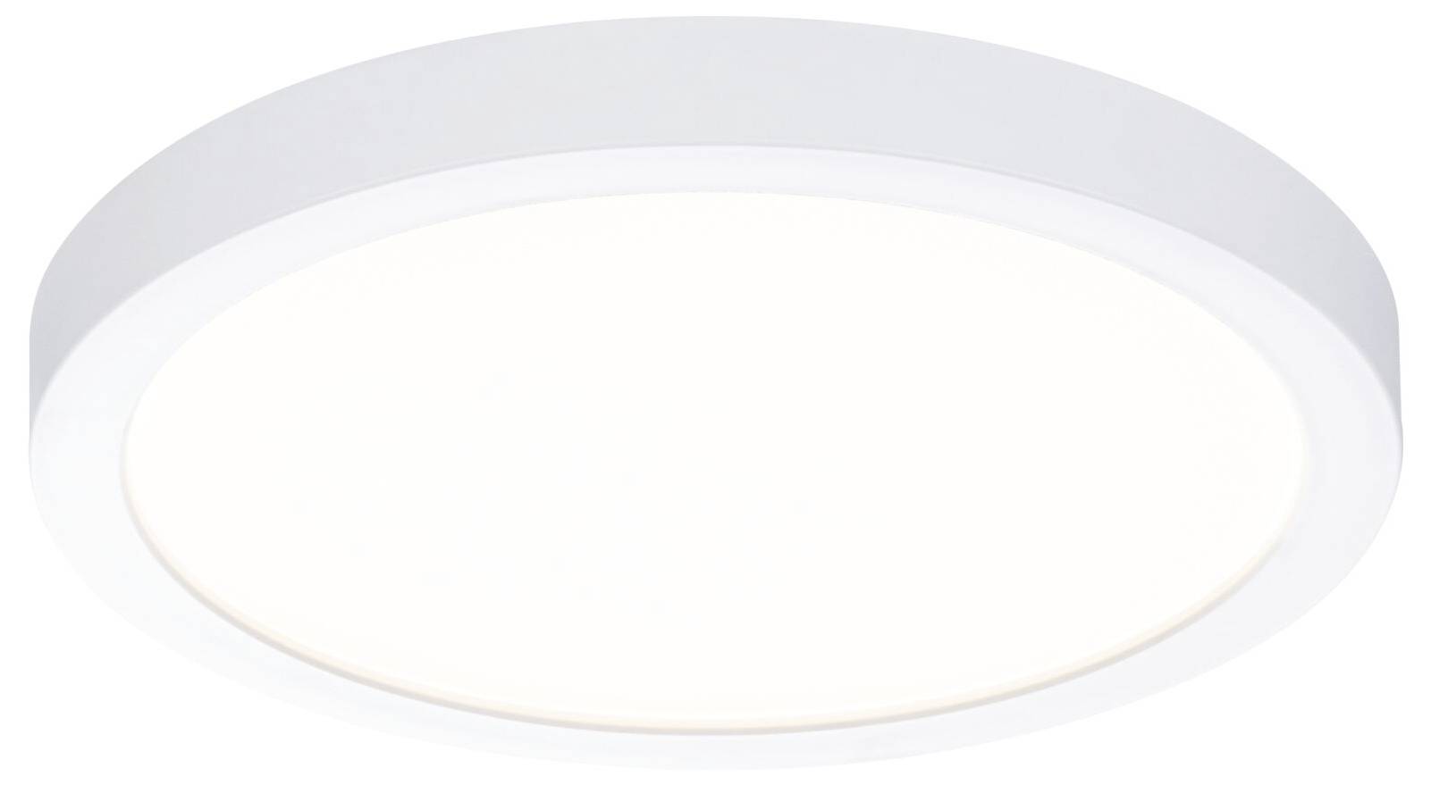Runde, weiße LED-Deckenleuchte mit flachem Design, gleichmäßige Lichtverteilung. Ideal für moderne Wohnräume oder Büros.
