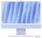 Ein stilvoller, moderner Computer in Hellblau mit Tastatur und Maus. Der Bildschirm zeigt ein blaues, abstraktes Hintergrundbild.