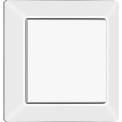 Ein rechteckiger, weißer Lichtschalterrahmen ohne sichtbaren Schalter, vor einem weißen Hintergrund.