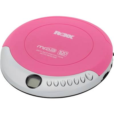 Ein pinker tragbarer CD-Player mit der Aufschrift 'mp3', 'ANTI-SKIP PROTECTION' und mehreren Bedienknöpfen an der Vorderseite.