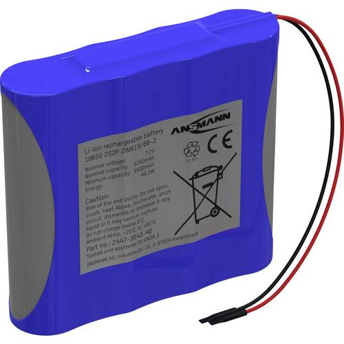 Thumbnail - Ansmann 2S2P Akkupack 4x 18650 Kabel Li-Ion 7.2 V 6700 mAh