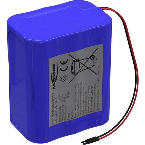 Ansmann 3S2P Akkupack 8x 18650 Kabel Li-Ion 10.8 V 5100 mAh