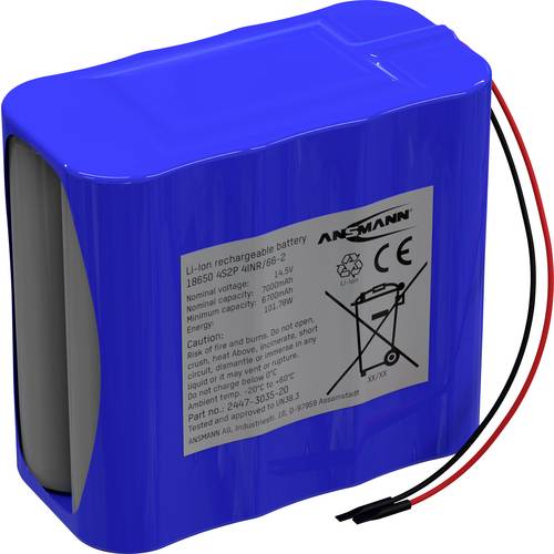 Thumbnail - Ansmann 4S2P Akkupack 8x 18650 Kabel Li-Ion 14.4 V 7000 mAh