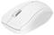 Weiße kabellose Computermaus mit Scrollrad auf weißem Hintergrund.