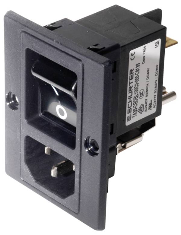 Schurter 3-108-463 Kaltgeräte-Steckverbinder Stecker, gerade Gesamtpolzahl: 3 + PE 10 mA Schwarz 1 St.