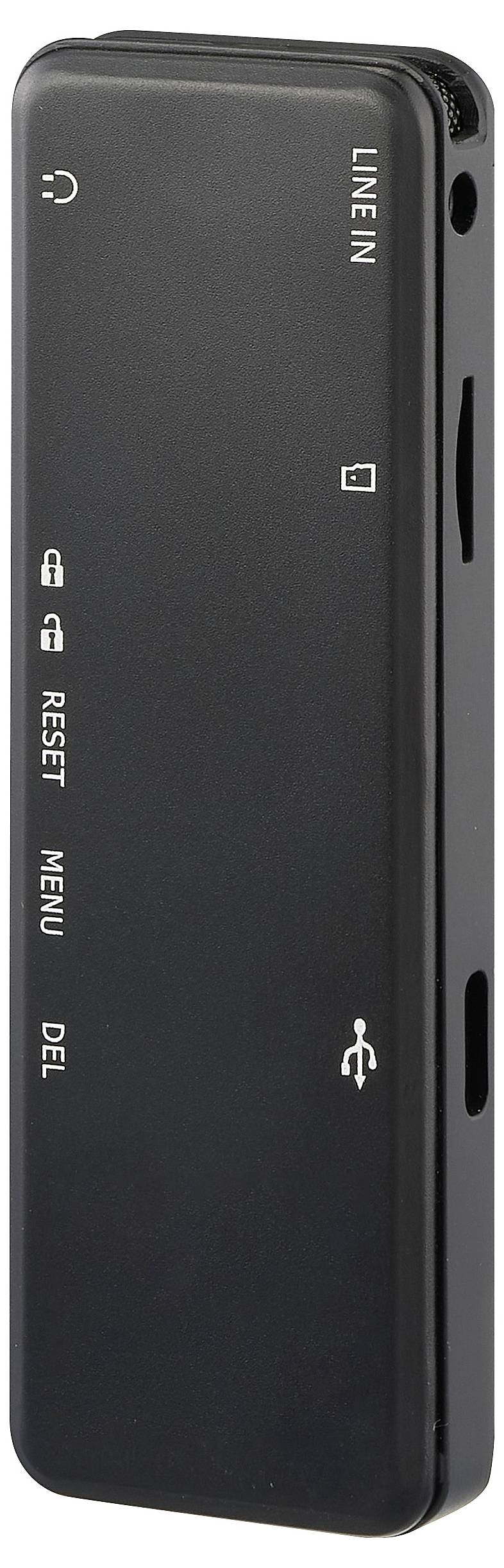 Schwarzer tragbarer Audiorecorder mit Tasten und Anschlüssen.