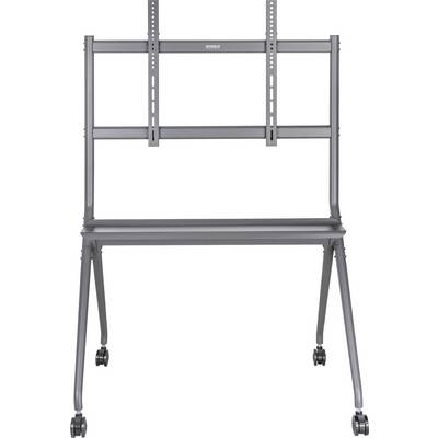 Ein höhenverstellbarer TV-Wagen mit Rollen, geeignet für große Bildschirme. Ideal für Präsentationen oder mobile Arbeitsplätze.