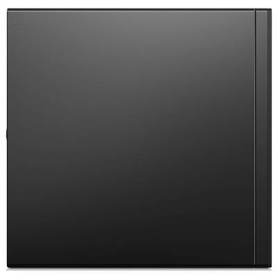 Ein schwarzer, quadratischer Computergehäuse mit einem minimalistischen Design, zeigt weder Marken noch andere sichtbare Details.