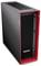 Ein schwarzer und roter Computer-Tower mit Markenlogo, ausgestattet mit mehreren USB-Anschlüssen und einem Einschaltknopf auf der Frontblende.