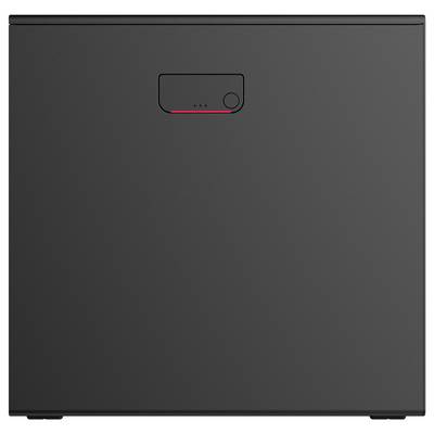Ein schwarzes Serverrack mit einer kleinen rechteckigen Anzeigentafel, die drei Kontrollleuchten und einen Knopf zeigt, der Serverausrüstung hervorhebt.